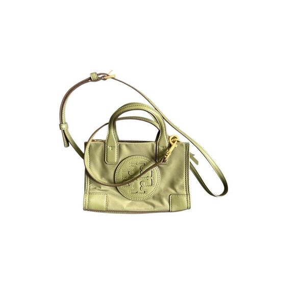 Tory Burch Womens Green Ella Nylon Faux Leather Logo Tote Crossbody Bag Mini - Picture 12 of 15